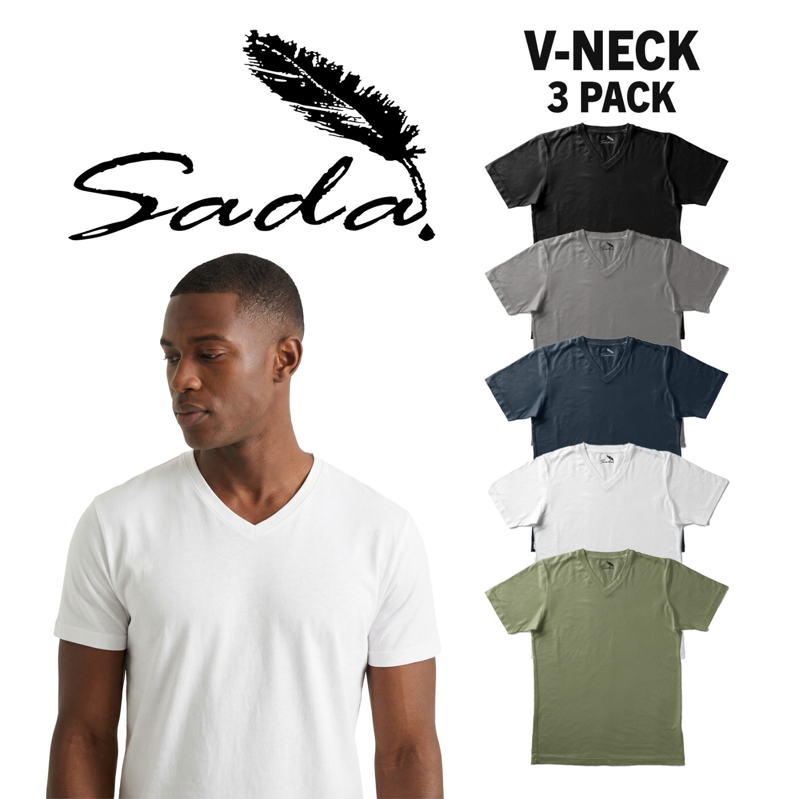 Sada T-Shirts 3-Pack Plain V-Neck T-Shirts for Men Sizes S-6XL