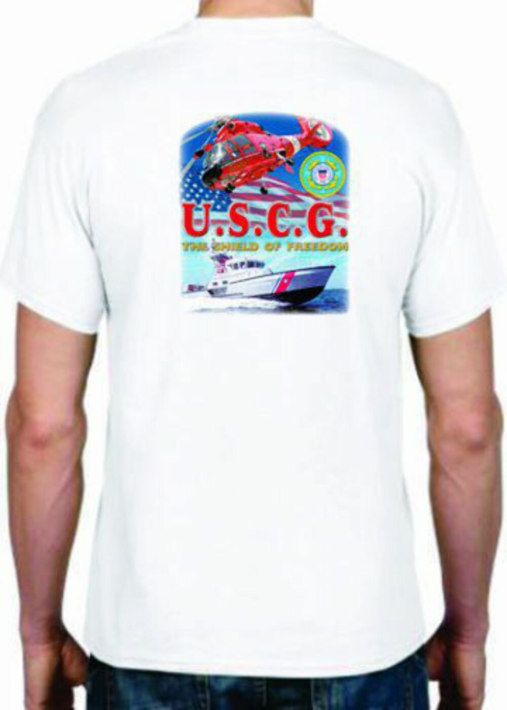 Adult DryBlend® T-Shirt - ( USCG SHIELD - AMERICAN PRIDE / MILITARY ) gallery