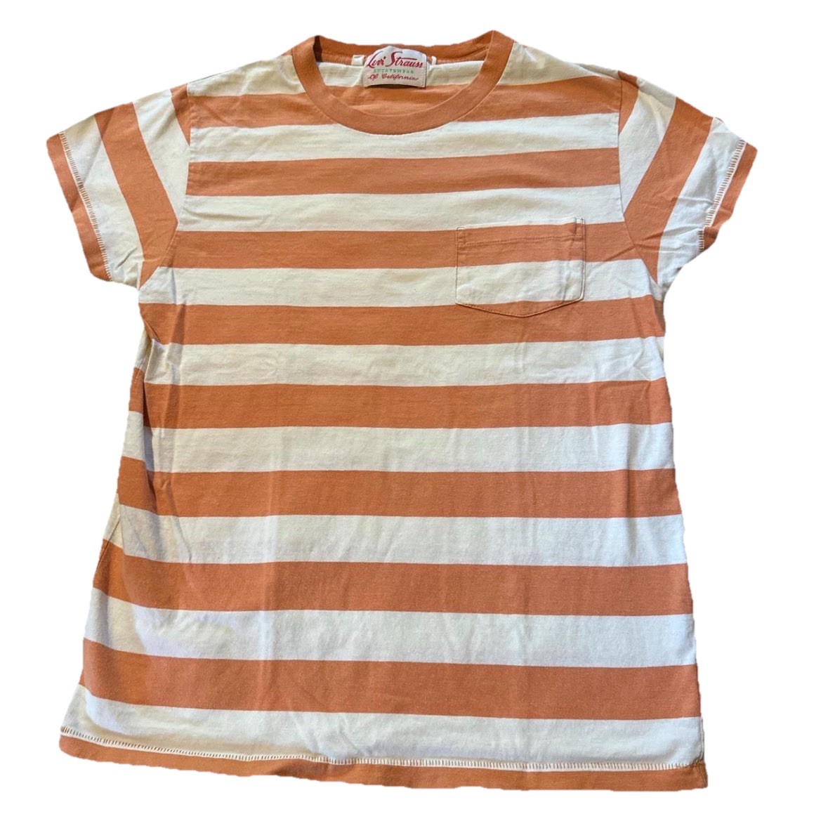 LEVIS VINTAGE CLOTHING LVC 1940’S SPLIT HEM T-SHIRT STRIPE Orange White Size S gallery