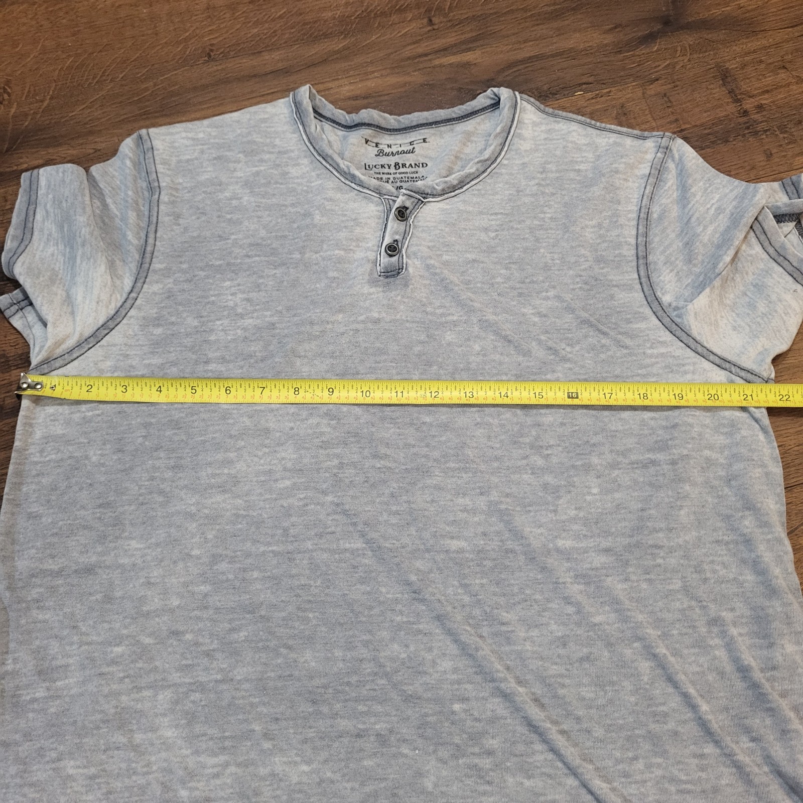 Lucky Brand Venice Burnout Henley T Shirt Mens L Blue Gray Short Sleeve Thin gallery