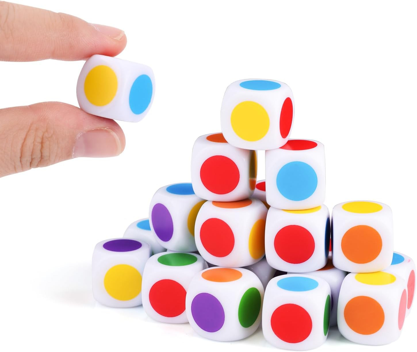 20Pcs 16MM Colored Dice Set, Acrylic Color Dot Dice with D6 Six Blank Sides
