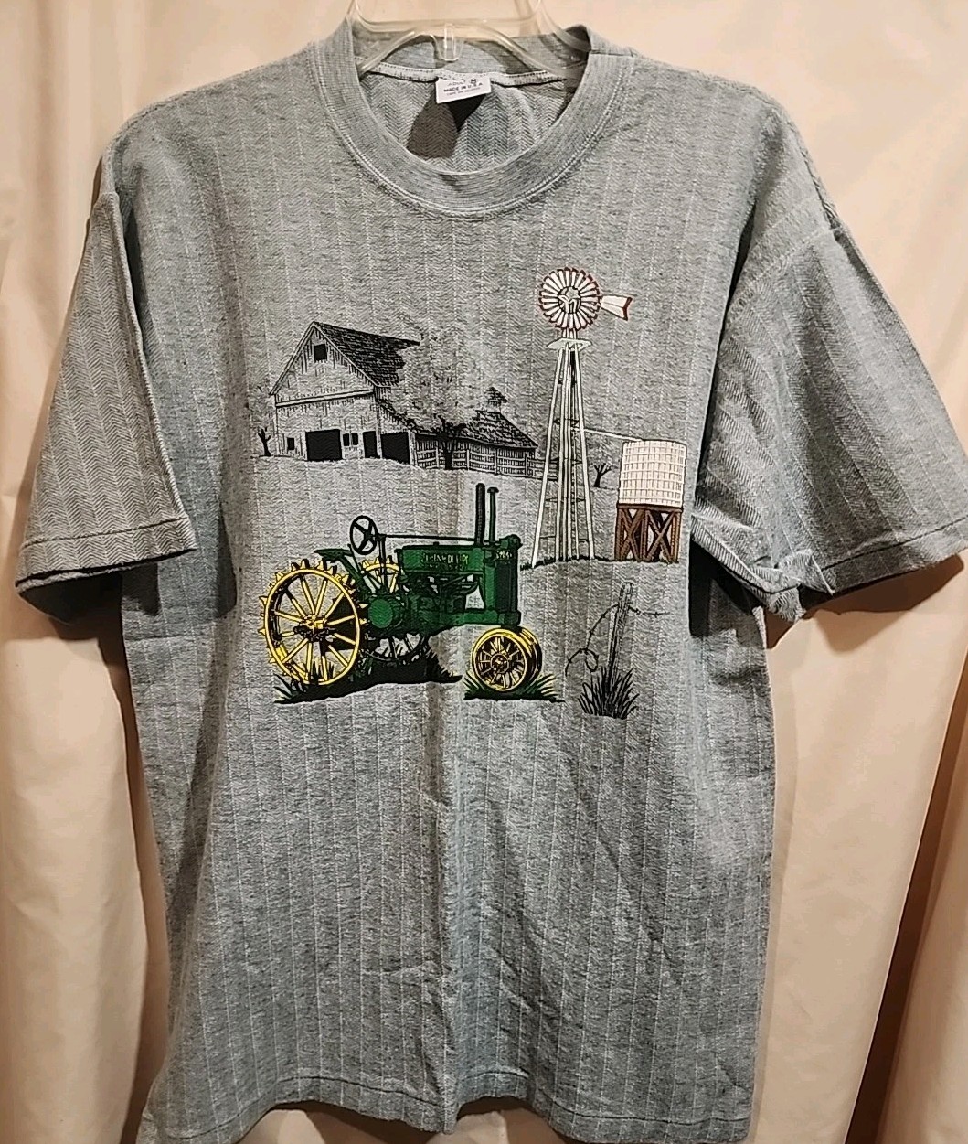 VTG JOHN DEERE T-SHIRT CAL CRU Single Stitch Herringbone Stripe Made in USA Med gallery