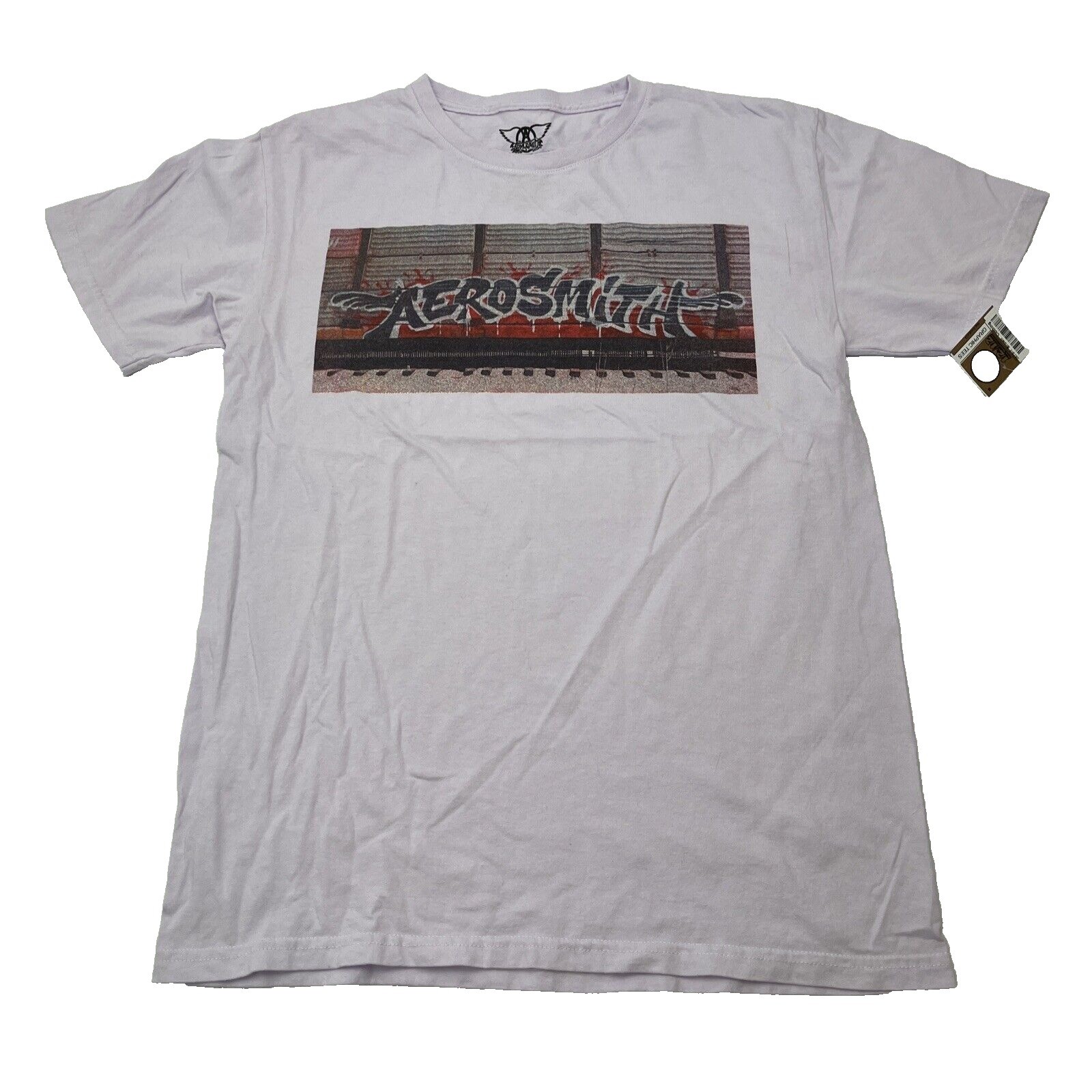 Aerosmith Graffiti Boxcar Graphic T-Shirt Mens Medium White Rock Band Tee 2023 gallery