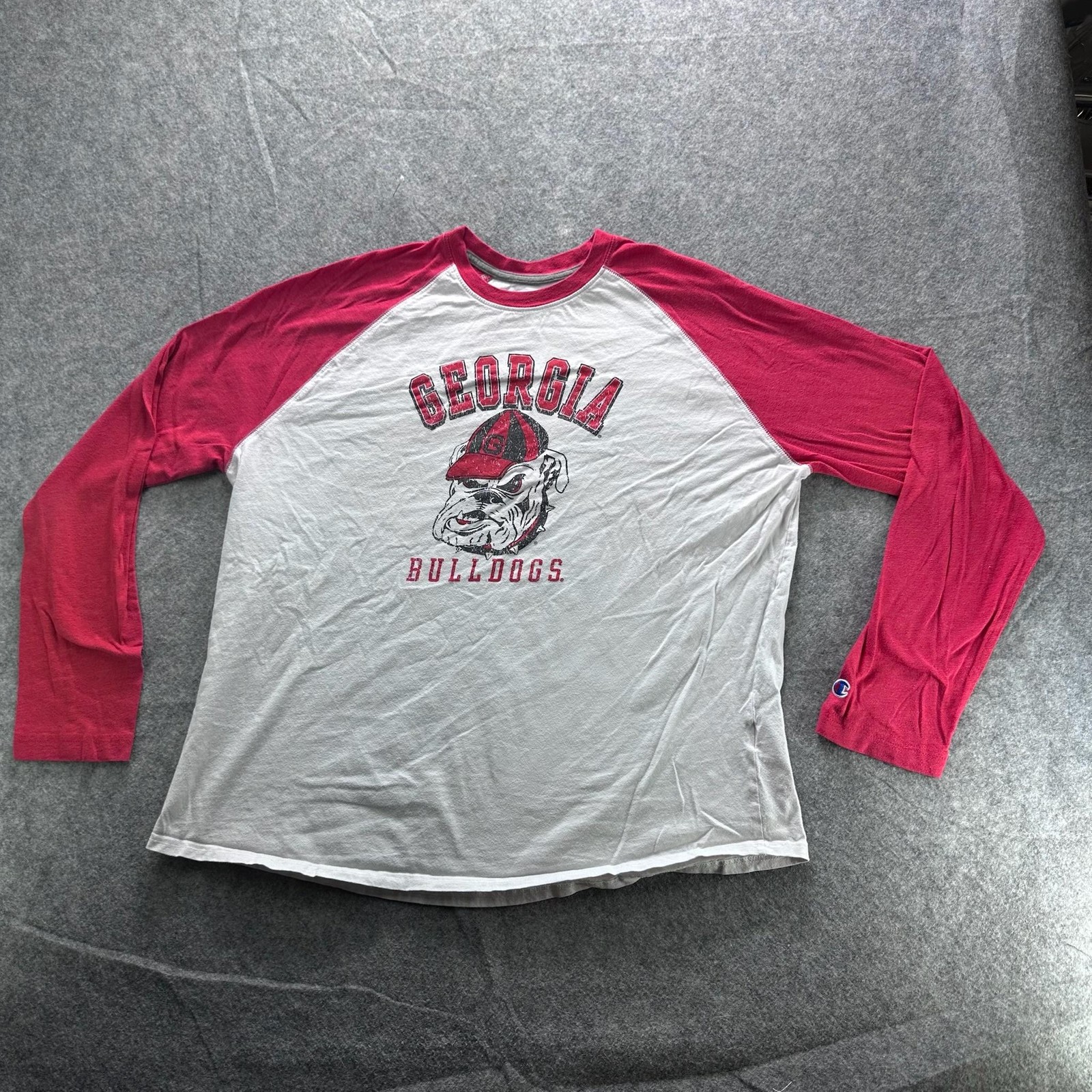 Champion Mens Long Sleeve Shirt XL White Georgia Bulldogs Raglan Graphic