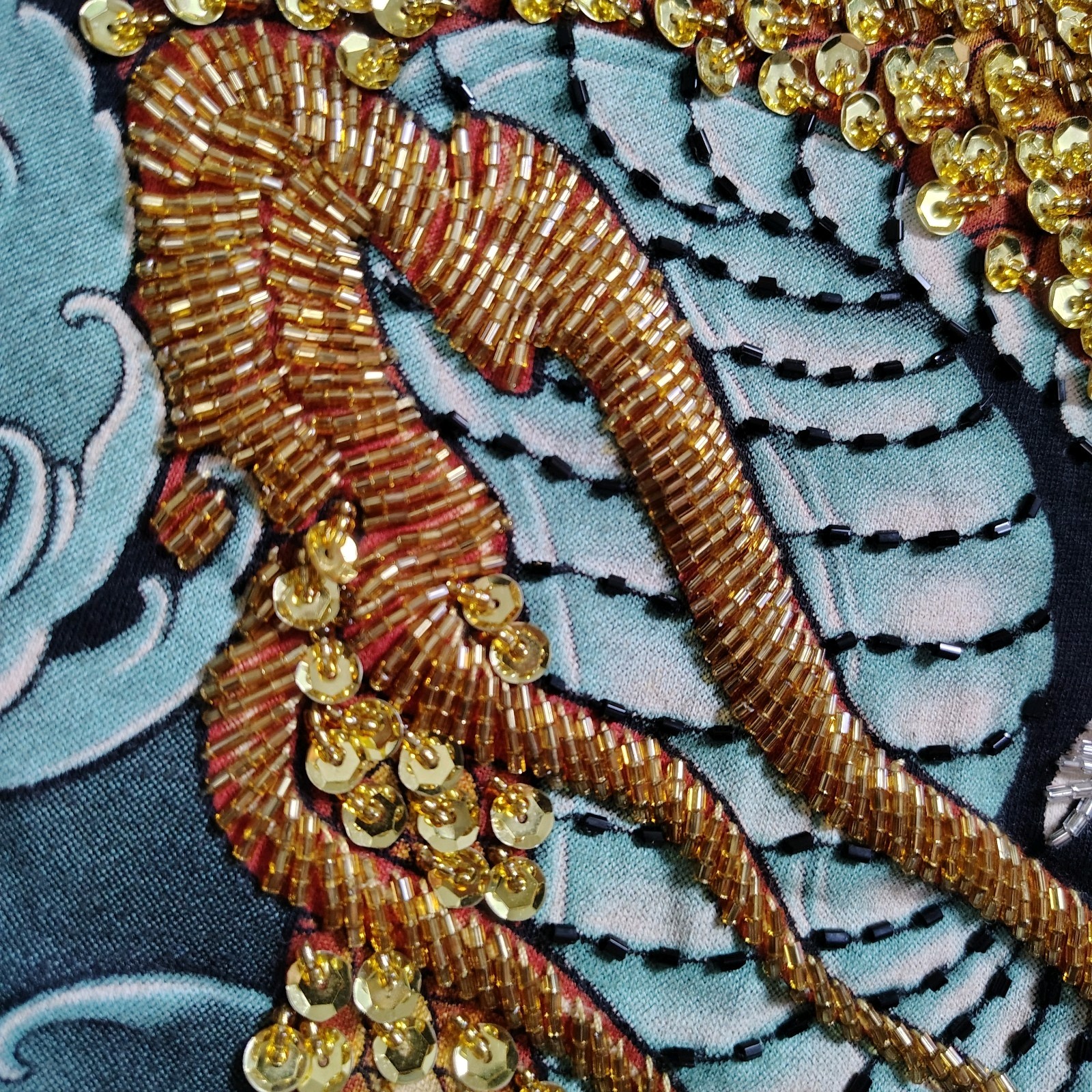 TARMAFIA Year of the Dragon Handmade Sequin & Beaded Mens L Shirt Power Fortune gallery