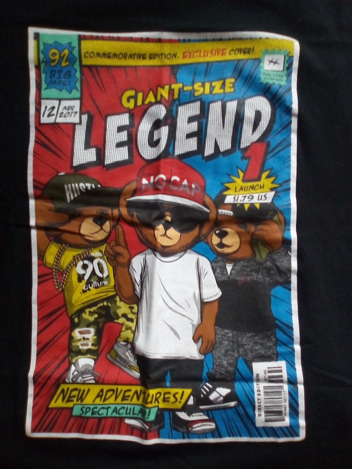 HUSTLE OG BAILEY NO CALL BEAR LEGEND COMIC BOOK SIZE L BLACK SHIRT gallery