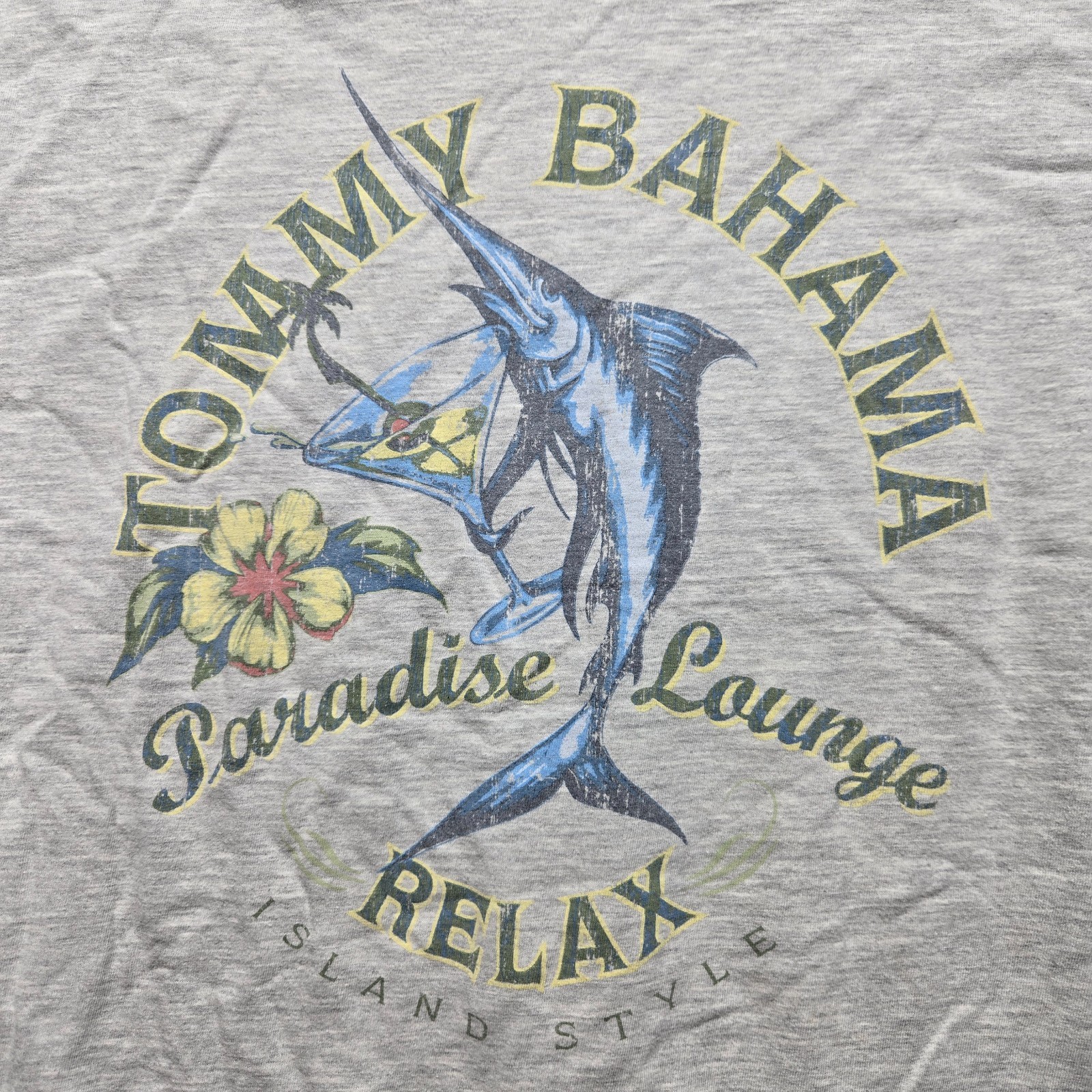 Tommy Bahama Marlin Logo Ocean Beach Outdoor Fishing Gray T-Shirt Adult Size XL