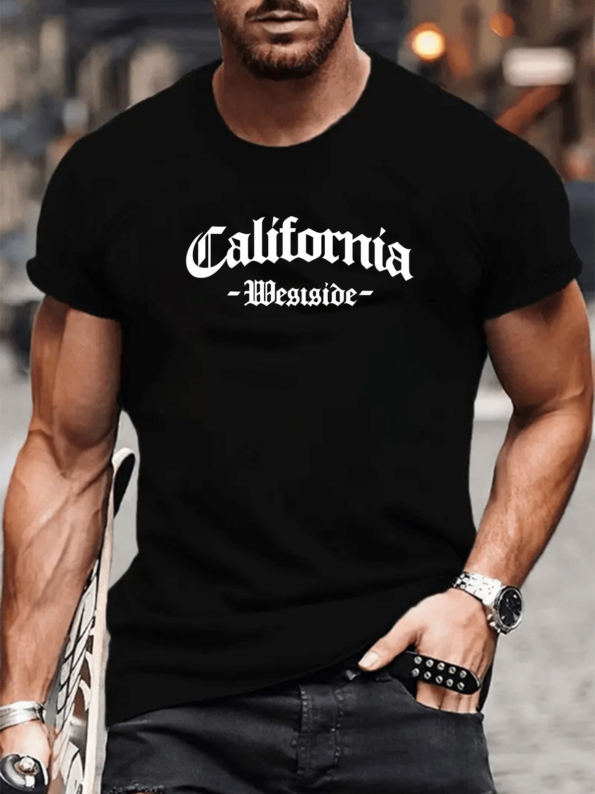 West California High Street Trend Letter Print, Short-sleeved Top, Patterned Pri gallery