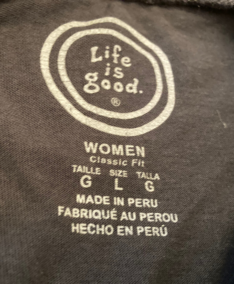 Life is Good Grey Semi-Fitted Women's Cut T-SHIRT SZ Large 4 Seasons Heart EUC gallery