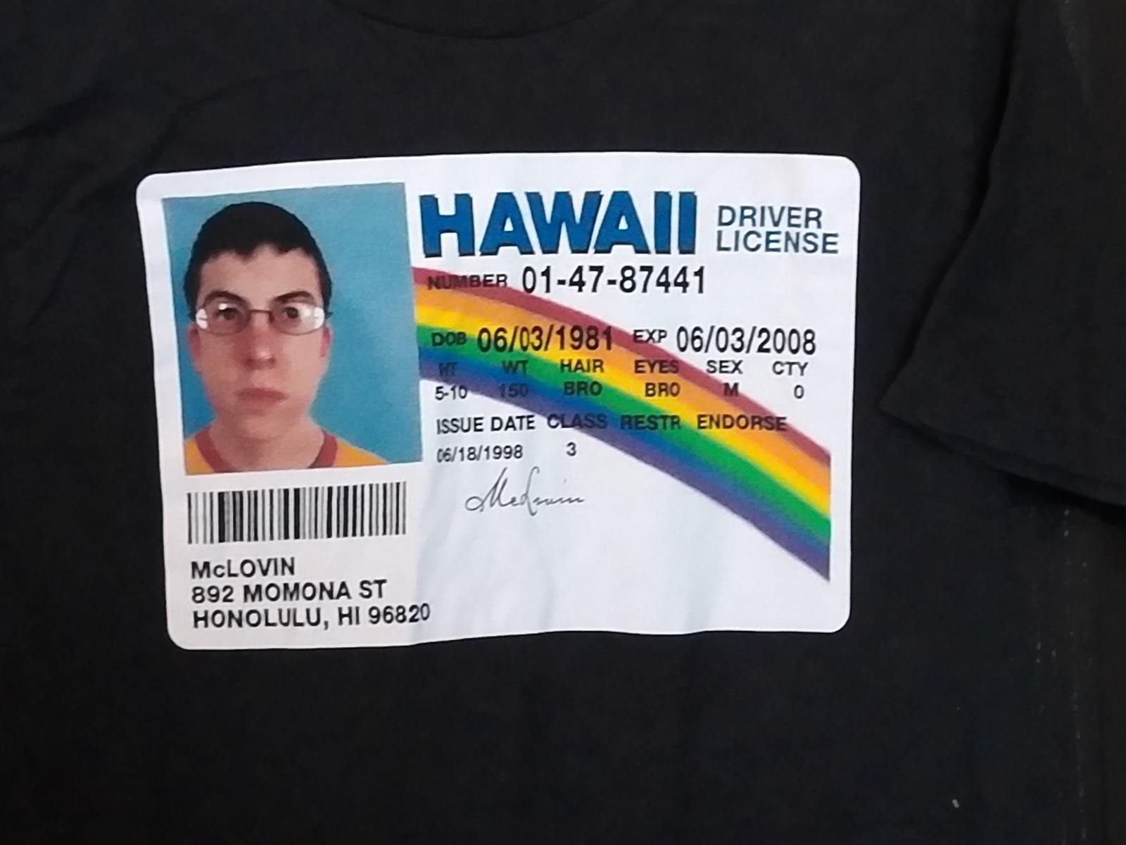 McLovin Superbad Black Short Sleeve Cotton T-Shirt Men's S gallery