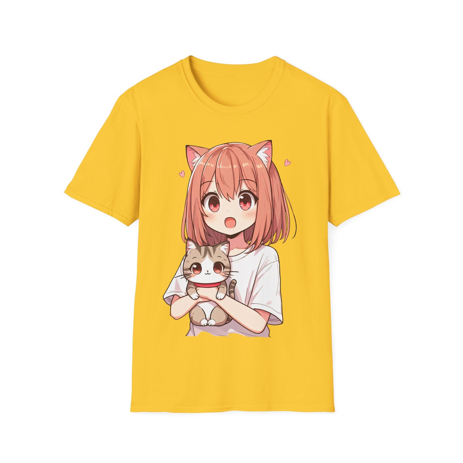 Anime Catgirl Holding Kitten T-Shirt Kawaii Cat Ear Girl Cute Graphic Tee gallery