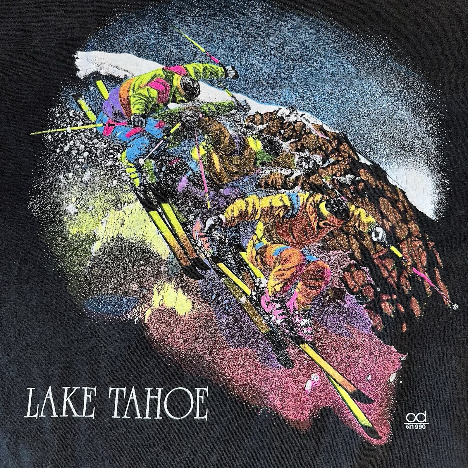 Vintage 1990 Lake Tahoe Ski Long Sleeve T Shirt Front & Back Skiing Size L gallery