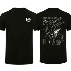 Colt 1911 .45 ACP Exploded View T-Shirt, Full-Color Tactical Tee With Bold Logo,