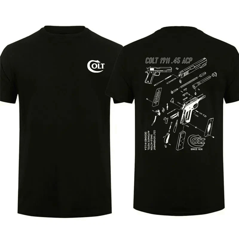 Colt 1911 .45 ACP Exploded View T-Shirt, Full-Color Tactical Tee With Bold Logo,