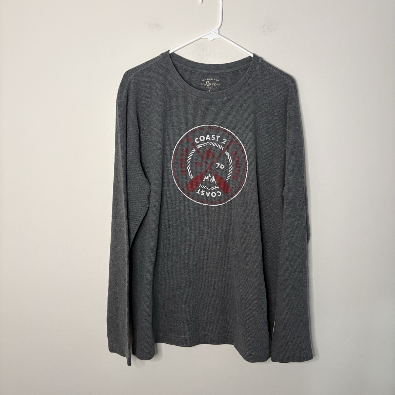 Bass & Co Men’s Large Grey Long Sleeve Thermal Top Coastal Nautical J6 gallery