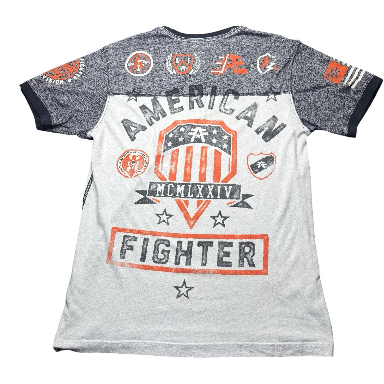 American Fighter Mens Large T Shirt White Gray Orange MMA Y2K gallery