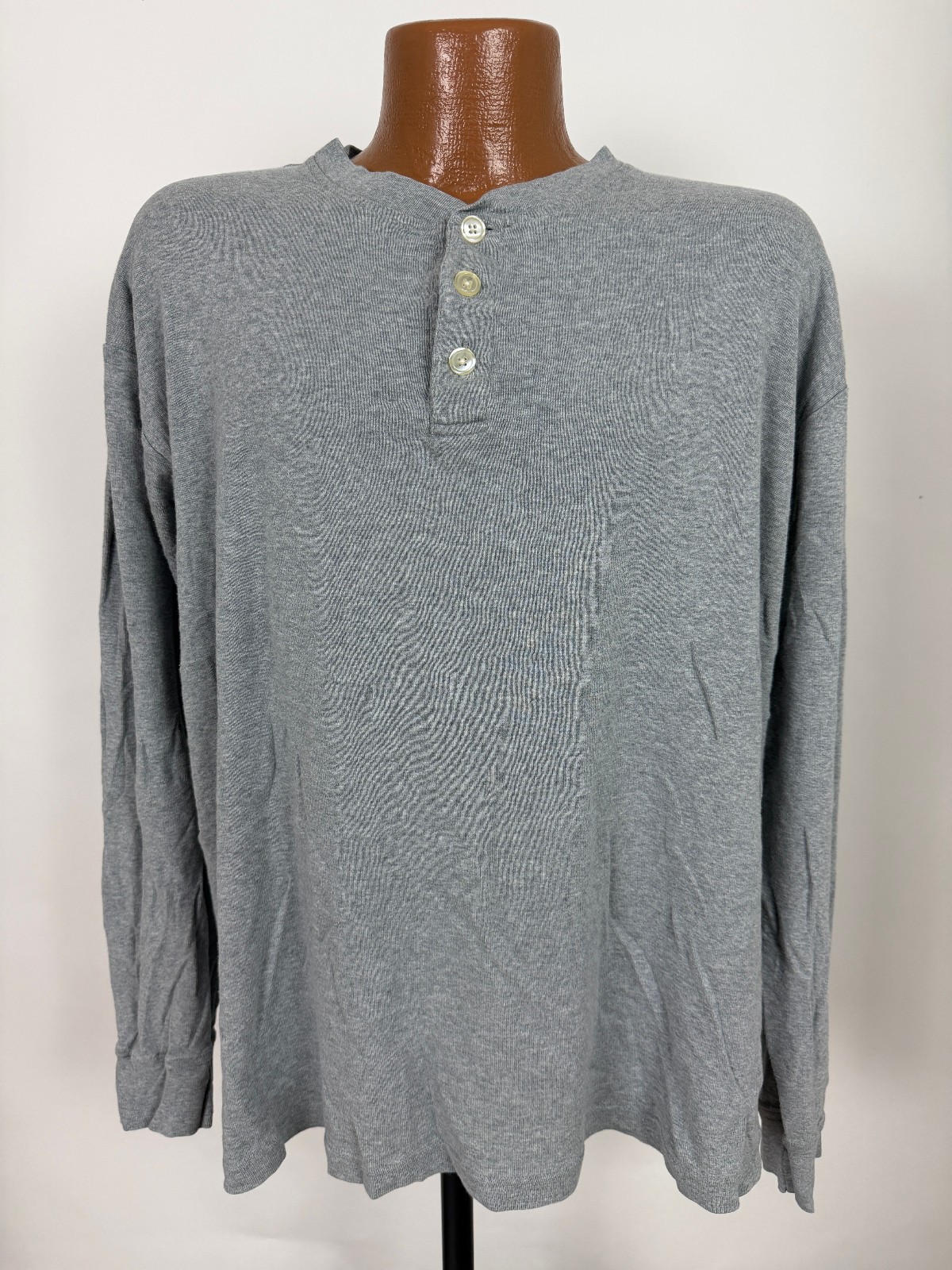 Vintage 90s Ribbed Knit Henley Shirt Men XL Boxy Minimal Outdoors Gray Stretchy gallery