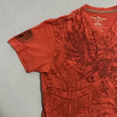 Marc Ecko Cut & Sew V-Neck Graphic T-Shirt Distressed Eagle Y2K Red Mens Size XL