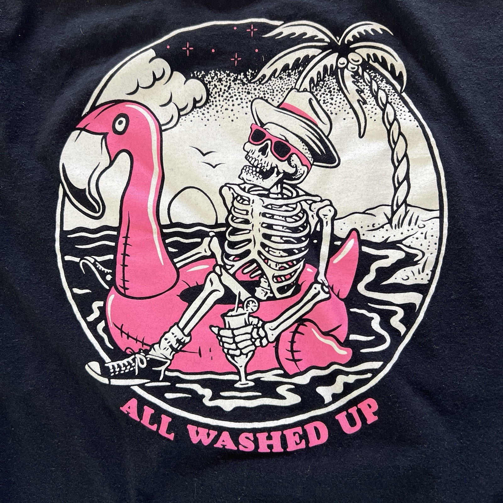 Retrofit All Washed Up Skeleton T Shirt Size Large Flamingo Skully Beach Punk