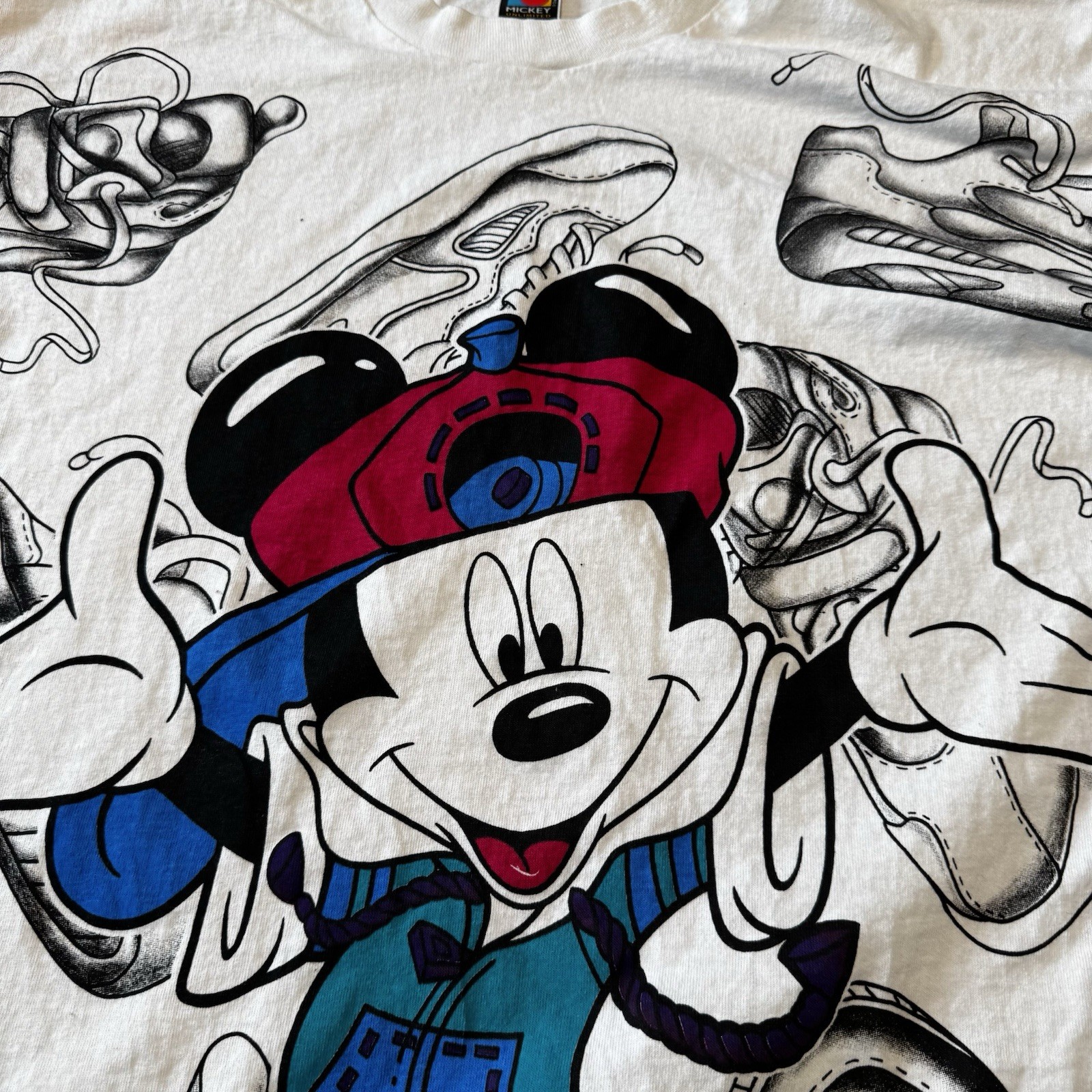 VTG MICKEY MOUSE Hip Hop T Shirt One Size Disney Cartoon Single Stitch Sneakers gallery
