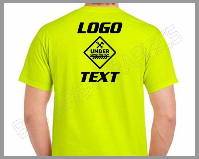 HI-VISIBILITY T-SHIRT SAFETY YELLOW CUSTOM DESIGN/TEXT FRONT&BACK BLACK DESIGN gallery