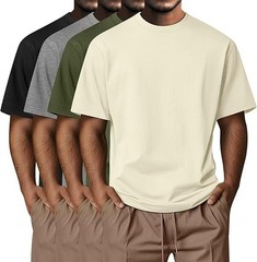 Neer 4 Pack Men’s T-Shirts MEDIUM Short Sleeve Black Army Green Light Gray Beige