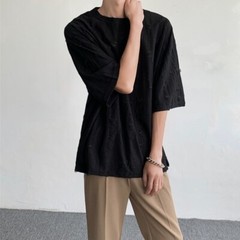 Men Retro Thin Short Sleeve Shirt Ripped Hollow Blouse American Style Tops Soft