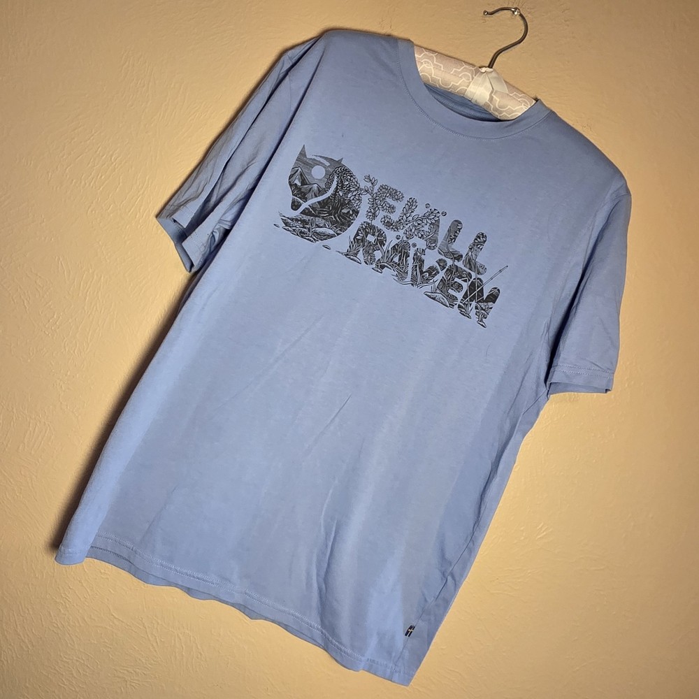 Fjallraven Lush Logo Graphic Tee Men’s M Blue Short Sleeve Outdoor Hiking Shirt