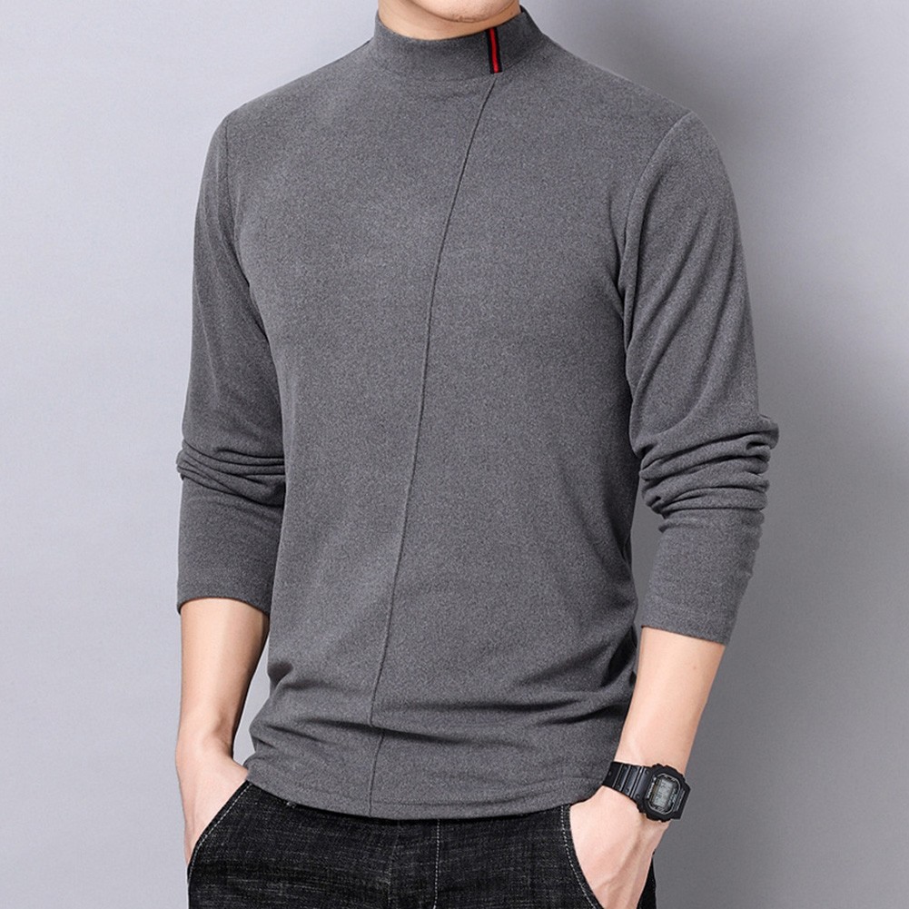 Men's Stand Collar Long Sleeve Business Base T Shirt Double Sided German Velvet gallery