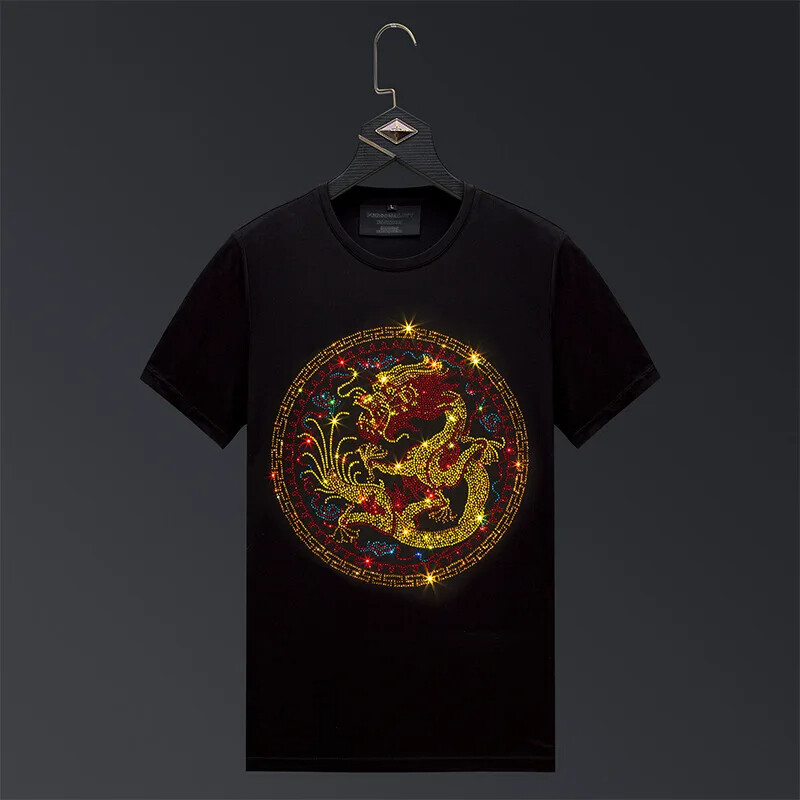 New Fashion Dragon Rhinestone Summer Short Sleeve Luxury Men Streetwear T-Shirt gallery