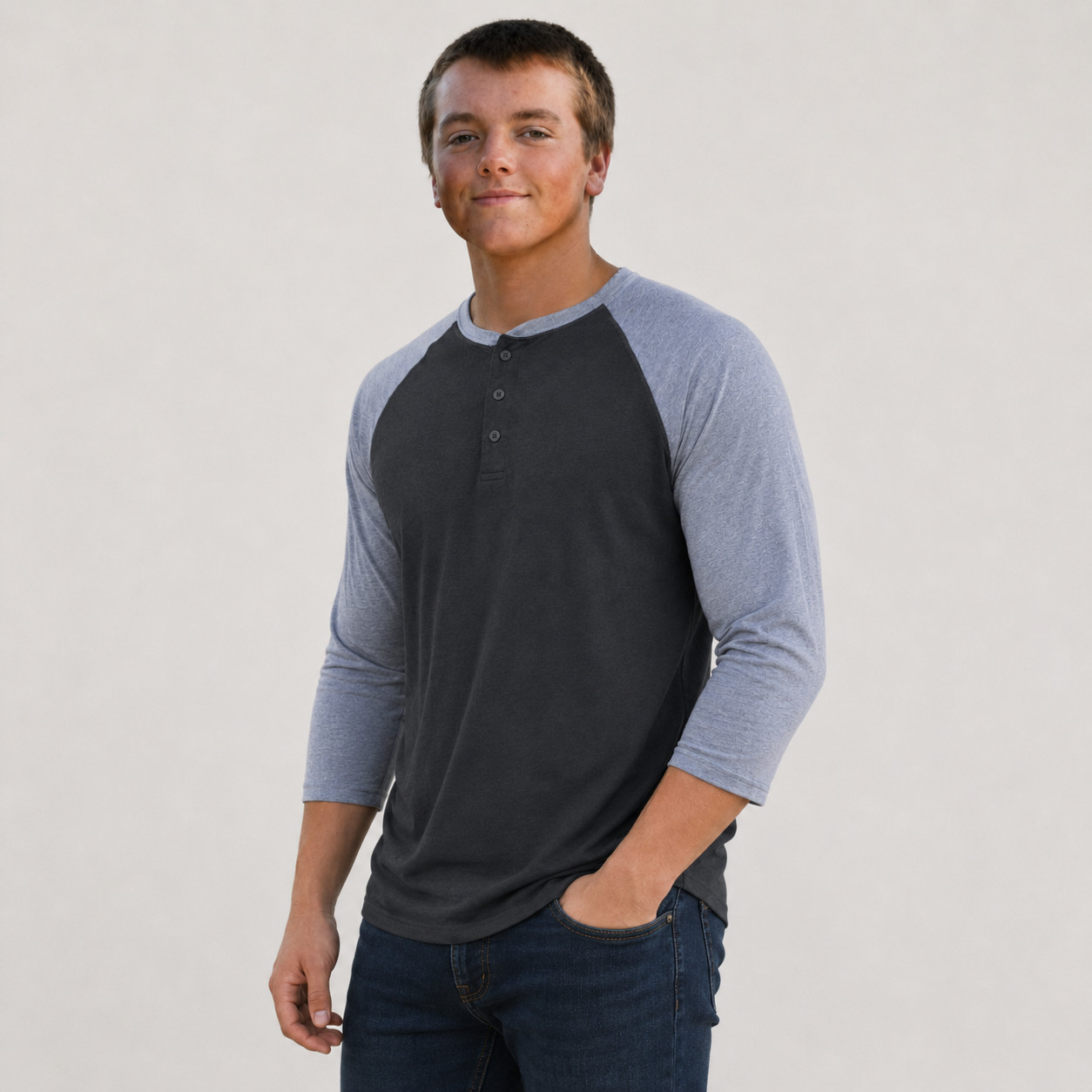 Hawk Men's Black and Gray Pullover Henley Shirt Medium gallery