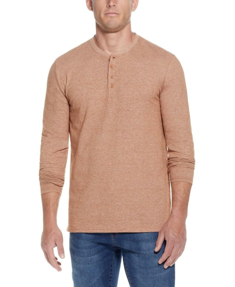 Weatherproof Vintage Men’s L/S Microstripe Henley T-shirt Caramel Cafe-2XL
