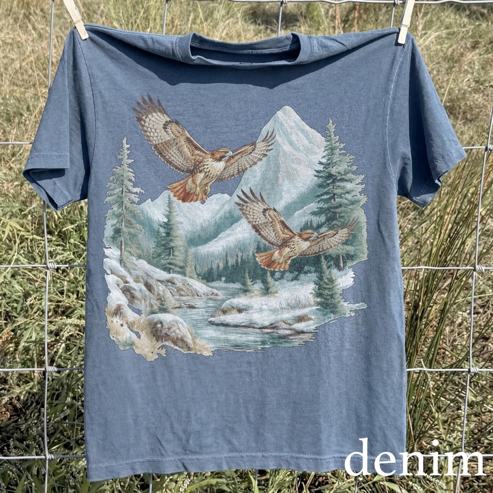 Vintage Hawk Wildlife Graphic Tee Mountain Nature Art Outdoor Gift Shirt gallery