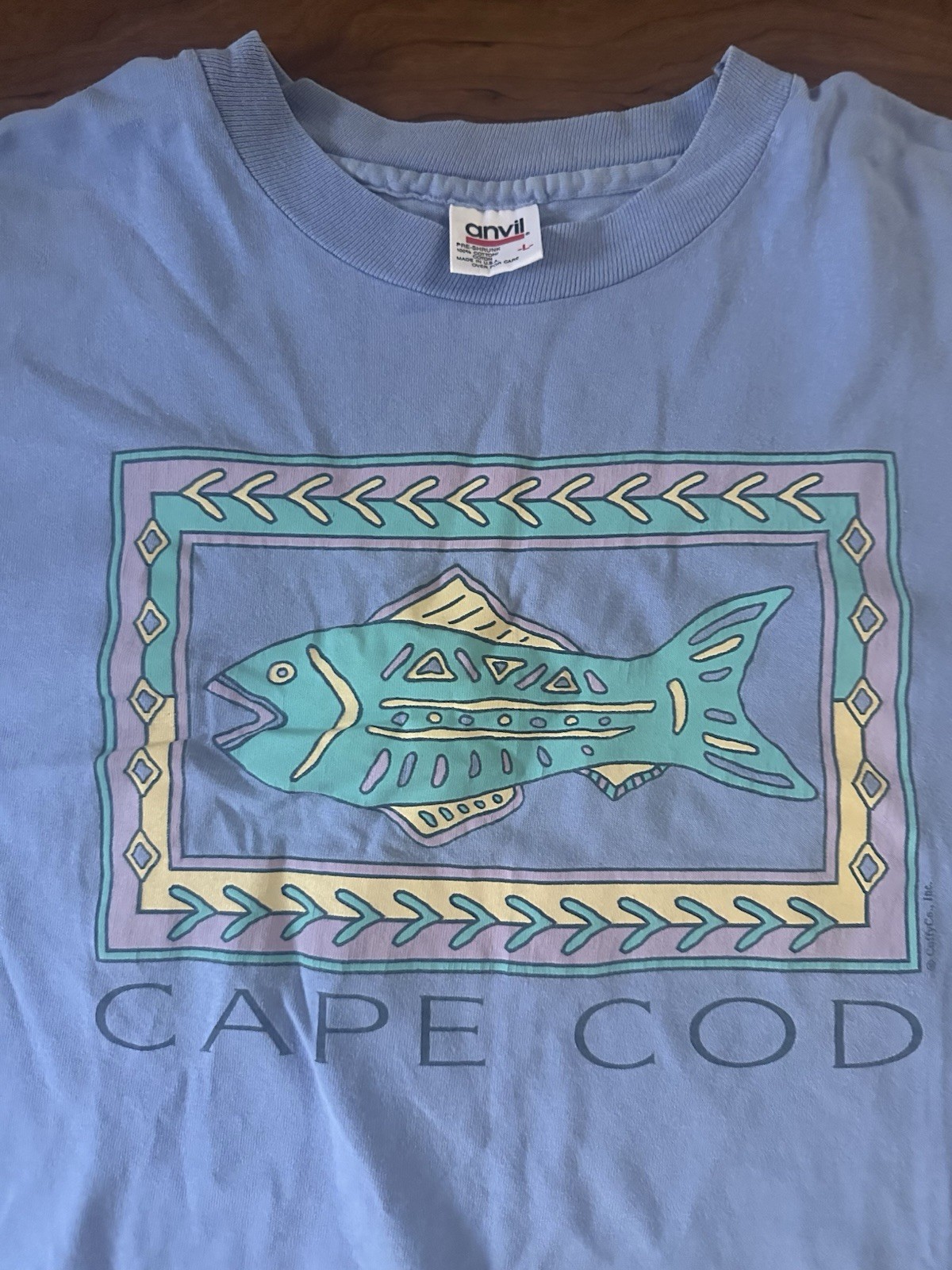 VTG Anvil Cape Cod Massachusetts Single Stitch T-Shirt Large Tribal Fish Blue gallery
