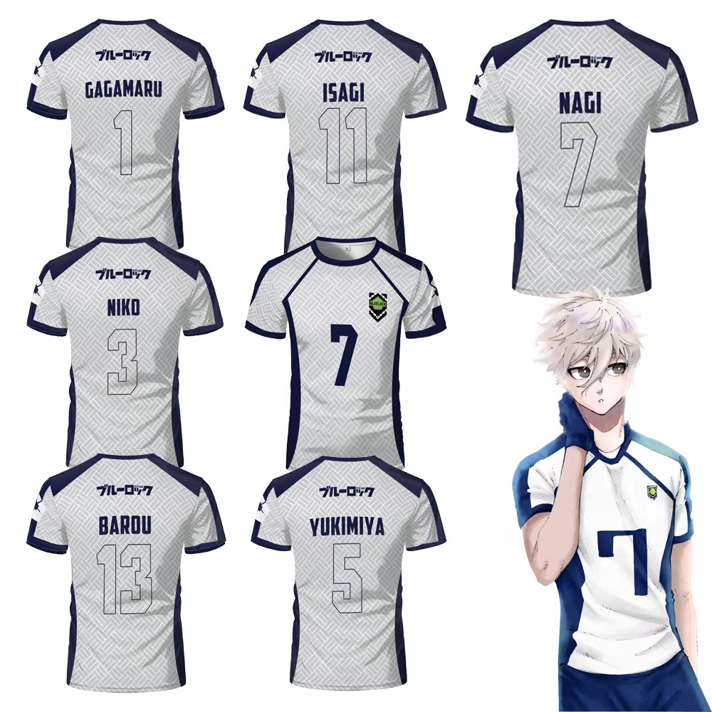Blue Lock Anime Nagi Soccer Jersey T-shirt Women's Round Neck Sports Chidren gallery