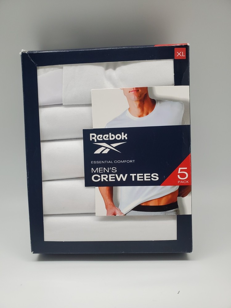 5 Pack REEBOK Men’s XLarge Chest 46-48″ Crew Neck Tag-Free Cotton White T Shirts