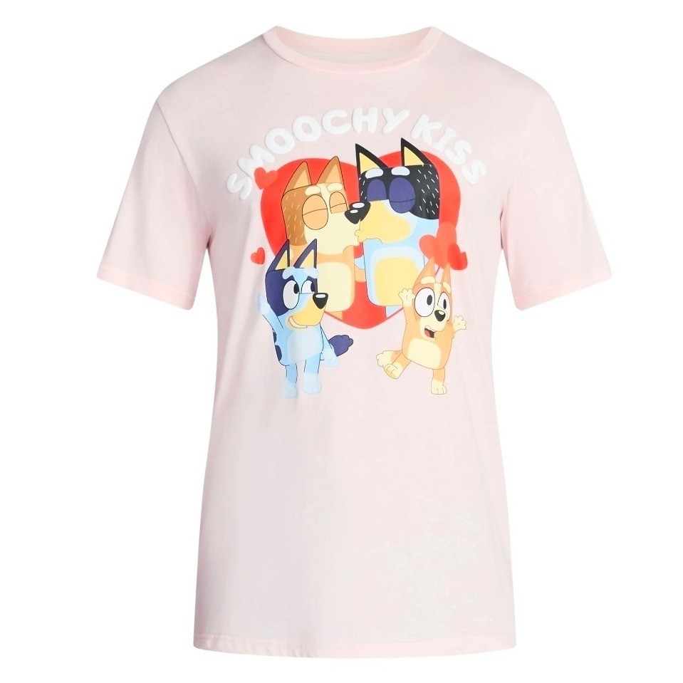 Bluey Smoochy Kiss Pink T-Shirt Men's Medium Shirt Bingo Bandit Chilli Heeler gallery