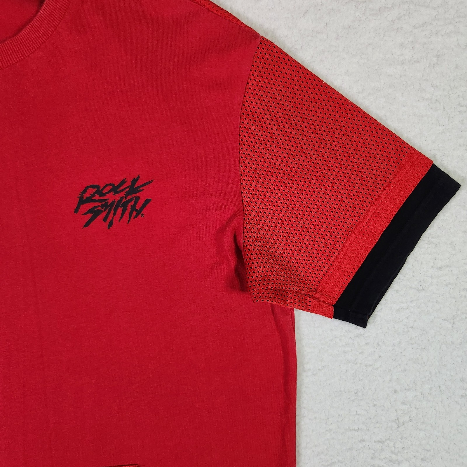 Vintage Rocksmith T-shirt Large Red Streetwear Mesh Kangaroo Pocket Made In USA gallery
