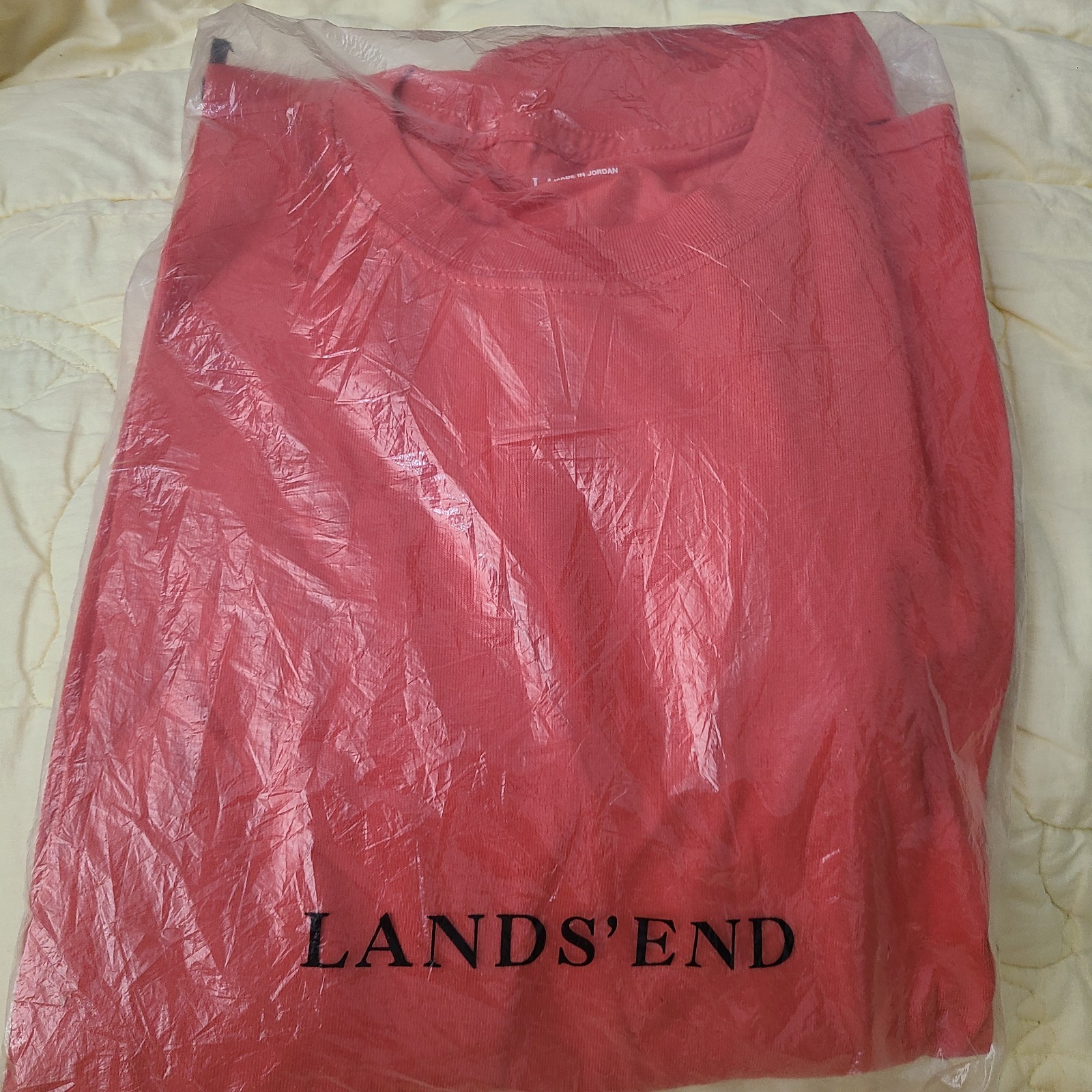 New Lands End T SHIRT 34 / 36 ORANGE Small SS All Cotton Made In Jordan Men Fall gallery