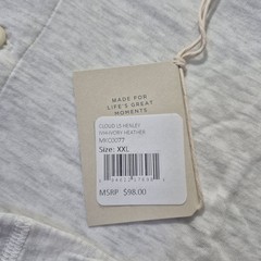 Faherty Cloud Cotton Henley Shirt Mens 2XL Beige Stretch Preppy Minimalist New