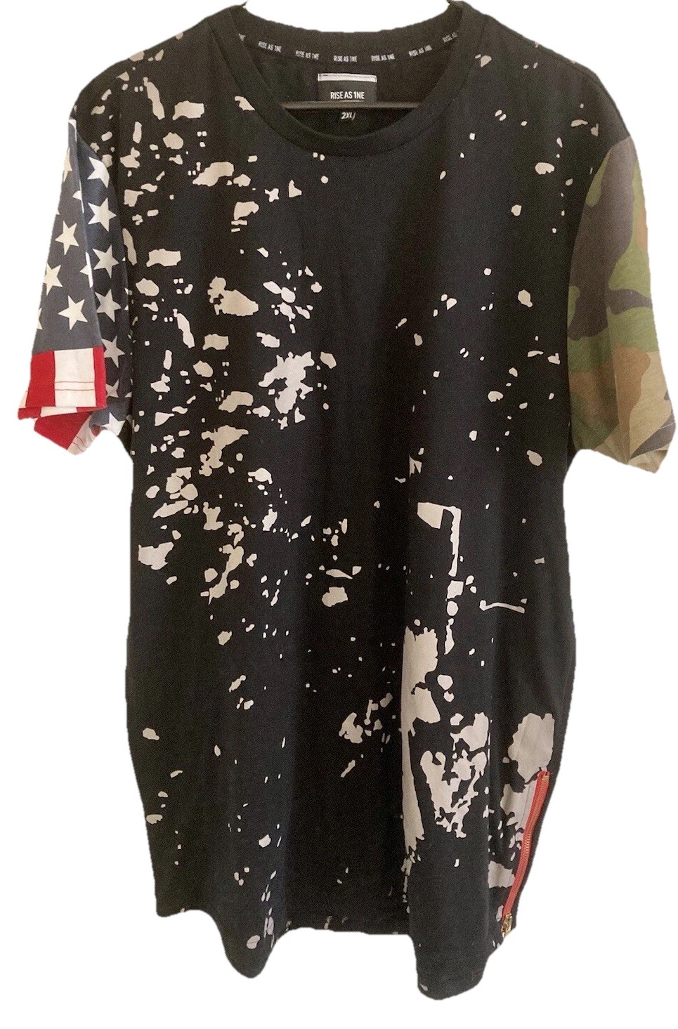 Rise as 1ne Brand 2XL Extra LongT Shirt With Side Zippers Flag/Camo Design