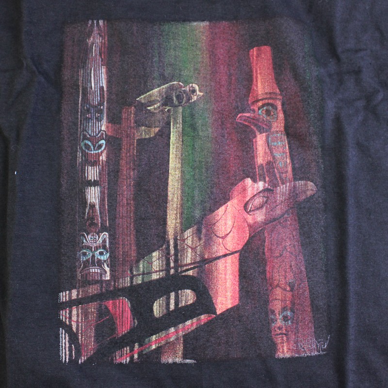 Vtg Hanes Beefy-T Adult M Black Totem Pole Graphic Short Sleeve T-Shirt New gallery