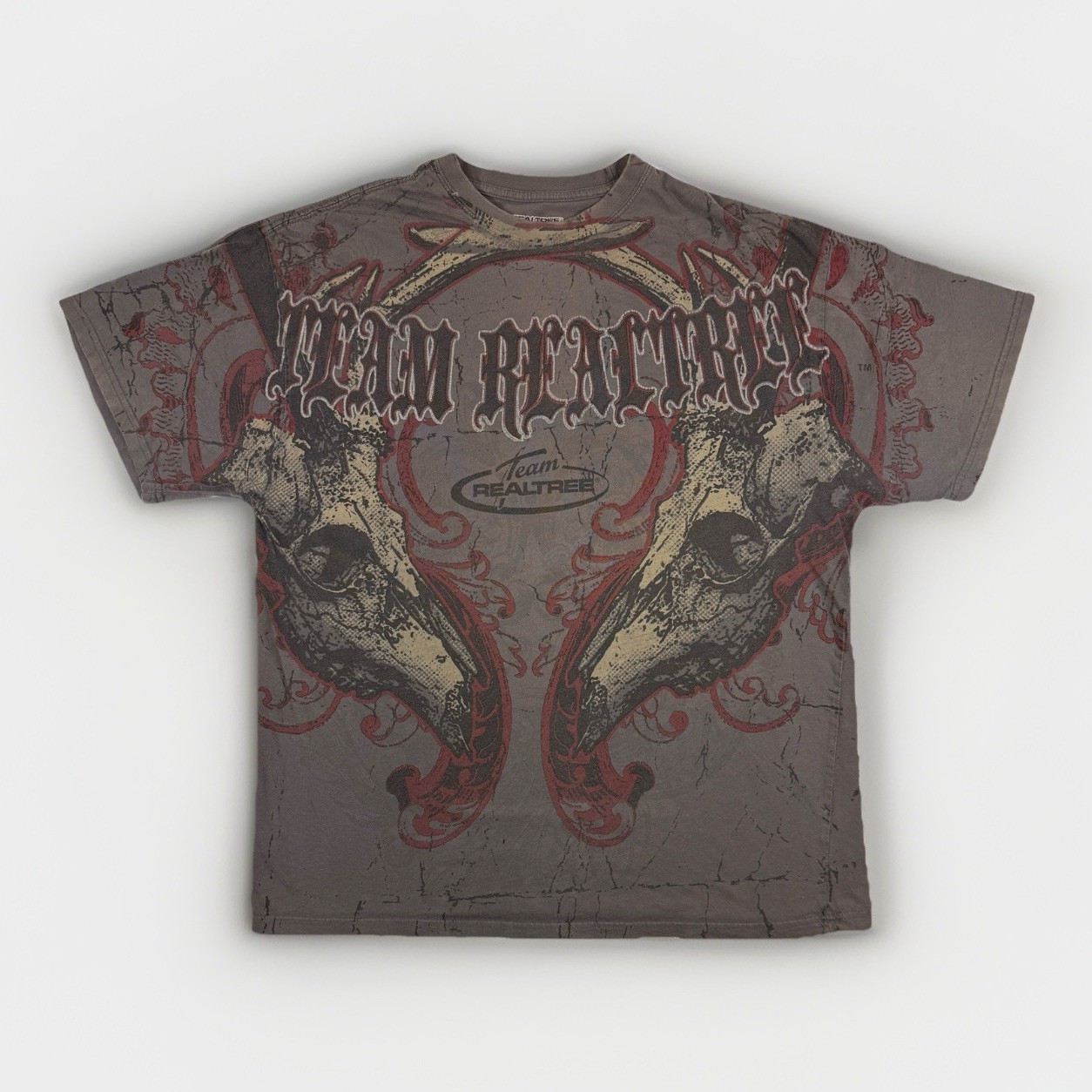 Y2K Team Realtree T Shirt Mens XL AOP Skull Antler All Over Print Gray *See Pics gallery