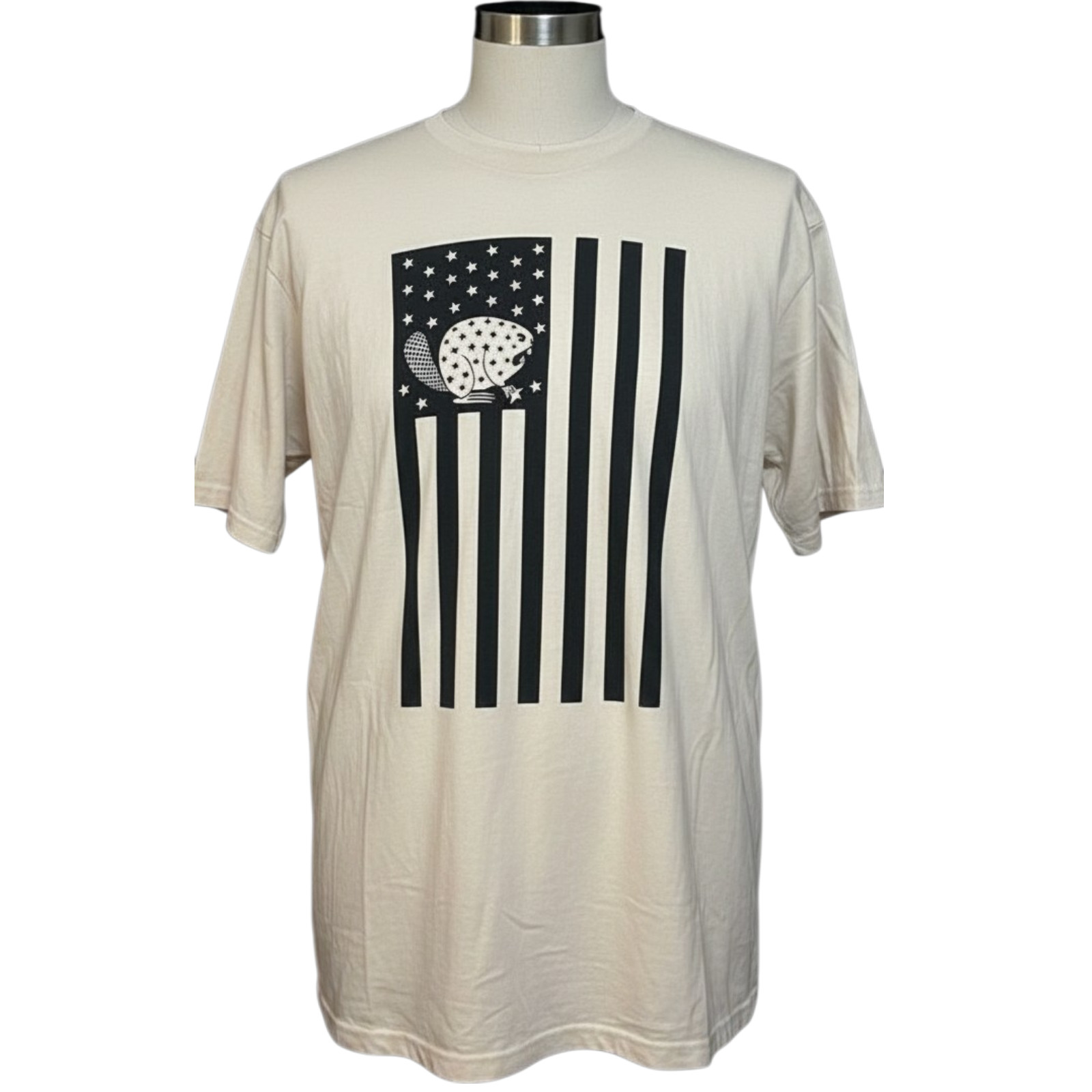 Duluth Trading Longtail T 2XL Relaxed Fit Ivory Angry Beaver Flag Graphic USA gallery