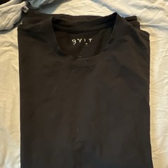 BYLT Men’s L Regular Black Solid Crew Neck Short Sleeve Logo Knit T-Shirt