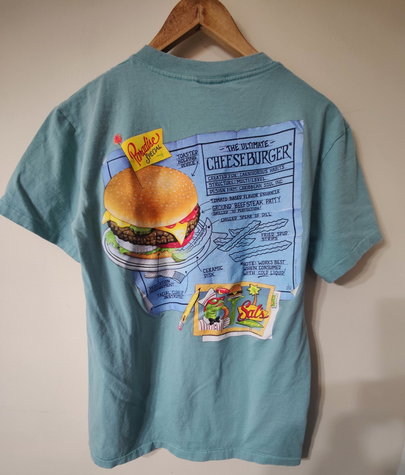 VTG Caribbean Soul Sal’s Burgers Cheeseburger Graphic T-shirt Adult M Sgl Stitch