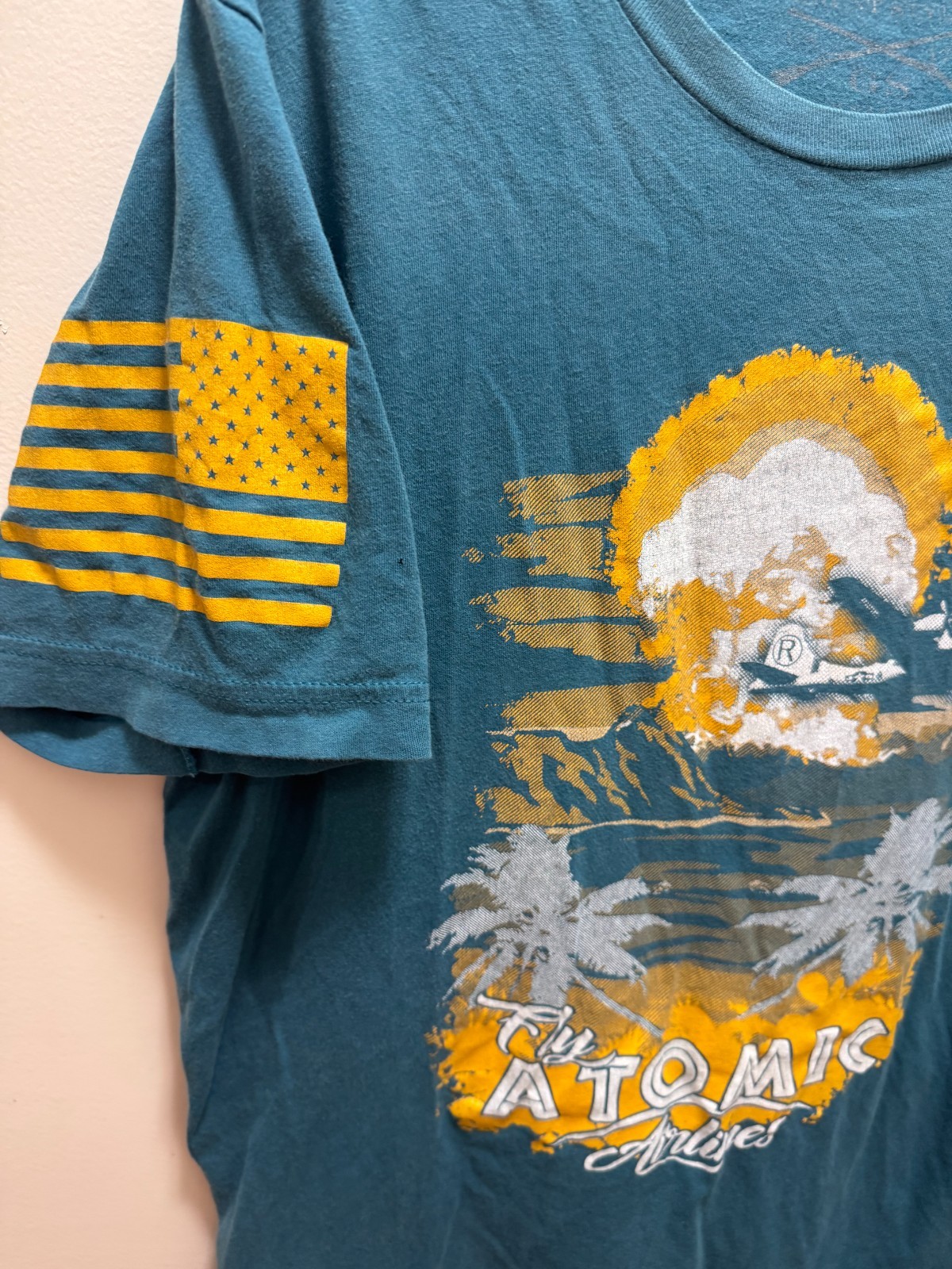 Grunt Style Shirt Mens Large Teal Fly Atomic Airlines Graphic Short Sleeve Tee gallery