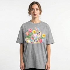 Easter Bunny Patchwork Floral Spring T-Shirt Holiday Cute Pastel Egg Lover Tee