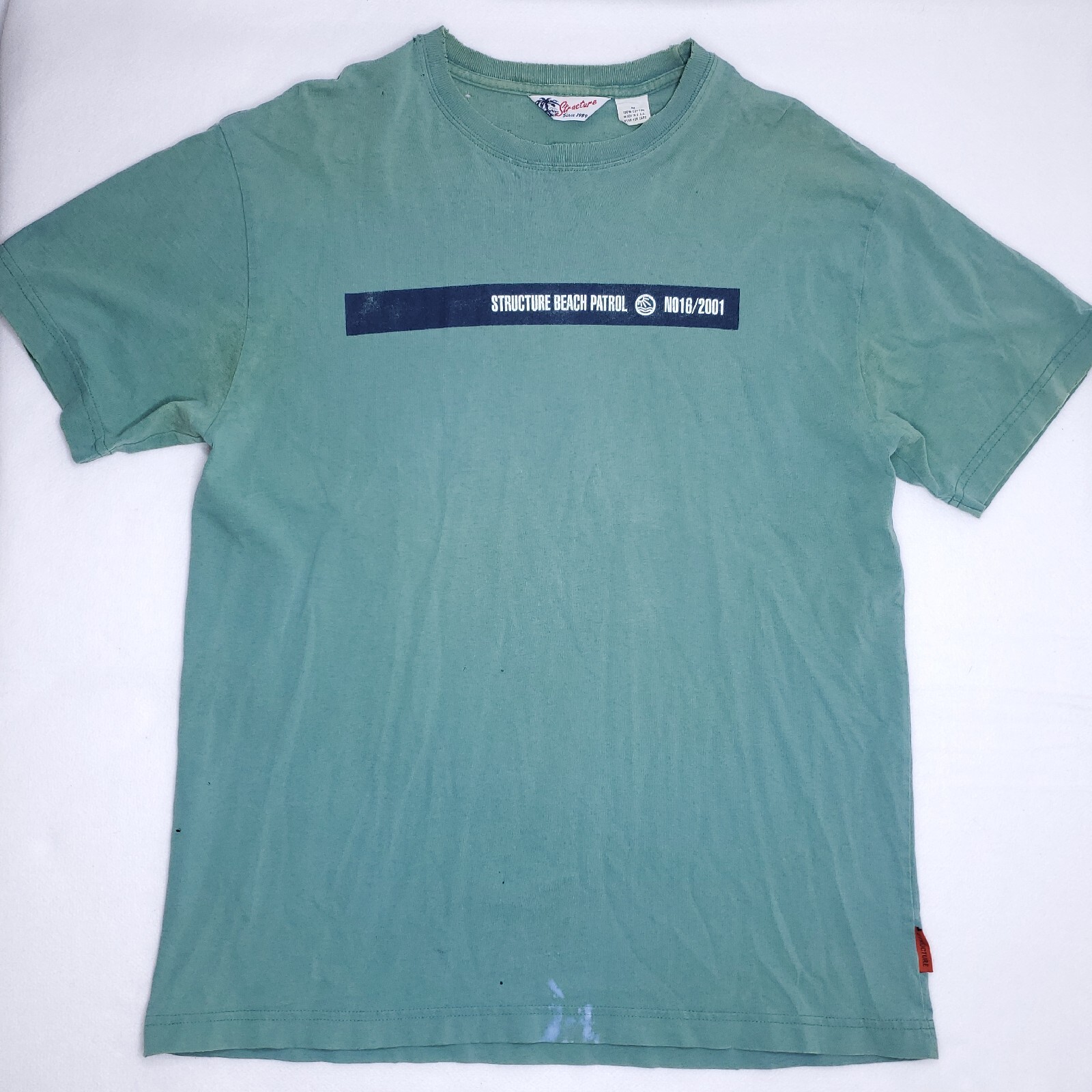 Vintage Structure Beach Patrol T-Shirt Size M USA MADE Sea Green 90’s Distressed