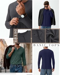 Ficerd Henley 3 Pack Men’s Big & Tall Henley T-shirts Long Sleeve Plus Size Cot